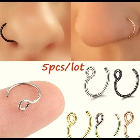 🆕Nose Rings non-piercing 5 piece Surgical Stainless Steel ClipOn Fake No Pierce - Picture 1 of 14